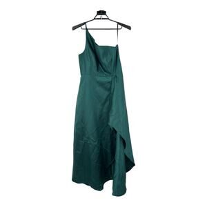 Alfred Sung Dress D831 One Shoulder satin gown green size 14